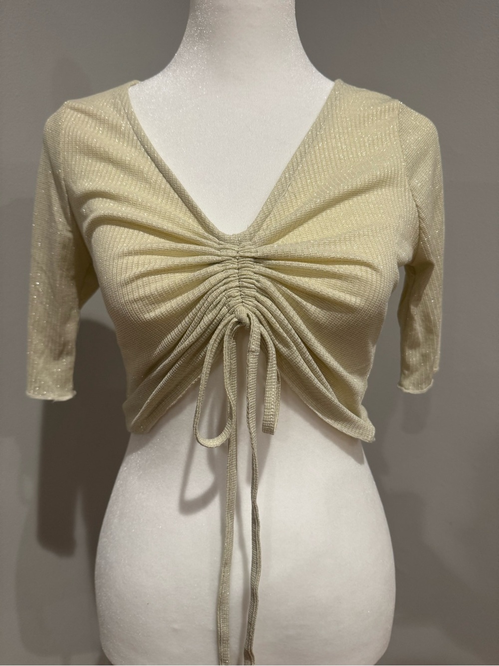 Princess Polly Sparkle Drawstring Crop Top — Cream